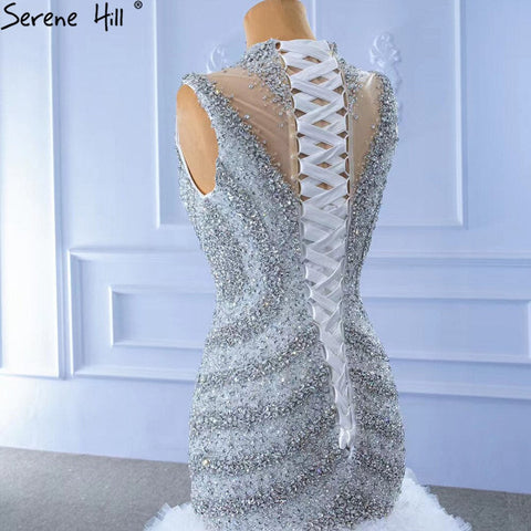 Grey White Mermaid Wedding Dresses 2025 Luxury Beaded Ruffles Elegant Bride Gowns HM67295 Custom Made