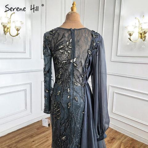 Grey With Overskirt Mermaid Evening Gowns Dresses Luxury Beaded Elegant  For Woman Party LA71066