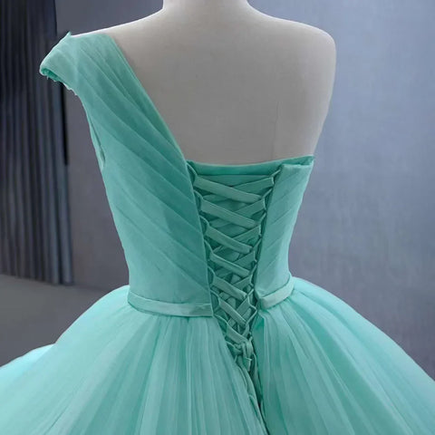 High End Custom Made Light Green One Shoulder Lace Up Beaded Luxury Ball Gown Bride Gowns Wedding Dress HM231120