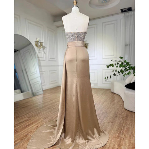 High Split With Skirt Mermaid Nude Sexy Strapless CRYSTAL Beaded Evening Dresses Gowns For Women Party 2025 LA72135