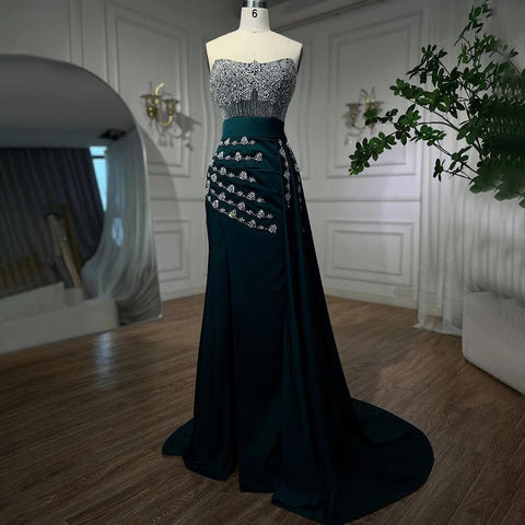 High Split With Skirt Mermaid Nude Sexy Strapless CRYSTAL Beaded Evening Dresses Gowns For Women Party 2025 LA72135