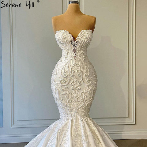 Ivory Mermaid Elegant Wedding Dresses Gowns 2025 Satin Beaded Pearls High-end Bridal Dress HA2508
