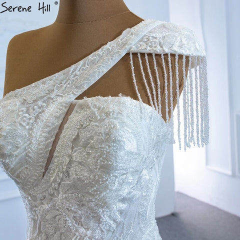 Ivory Mermaid Vintage Wedding Dresses 2025 One Shoulder Beading Lace Sexy High-end Bridal Gown HM67187
