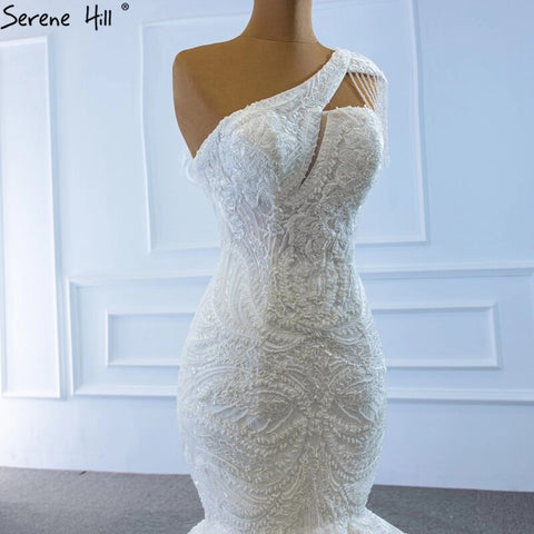 Ivory Mermaid Vintage Wedding Dresses 2025 One Shoulder Beading Lace Sexy High-end Bridal Gown HM67187