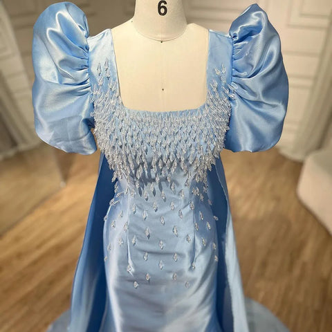 Ivory Satin Mermaid Strapless Puff Sleeves Crystal Beaded Evening Dresses Gowns For Women Wedding Party 2025 LA72217