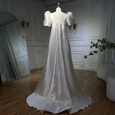 Ivory Satin Mermaid Strapless Puff Sleeves Crystal Beaded Evening Dresses Gowns For Women Wedding Party 2025 LA72217