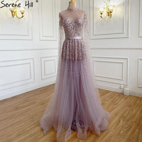 Lavender Luxury A-Line Evening Dresses Gowns 2025 Cape Sleeves Beaded For Women Party LA70066C