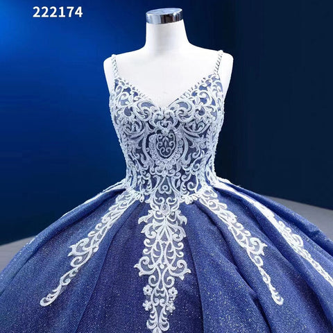 Light Blue Sexy Spaghetti Straps Lace Beaded Lace Up Bride Gowns Wedding Dress 2025 High End Custom Made HM222174