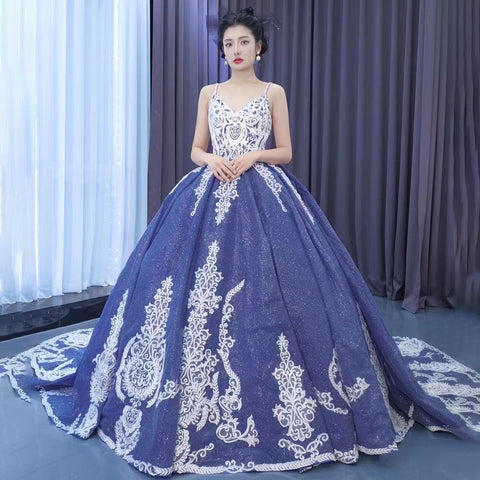 Light Blue Sexy Spaghetti Straps Lace Beaded Lace Up Bride Gowns Wedding Dress 2025 High End Custom Made HM222174