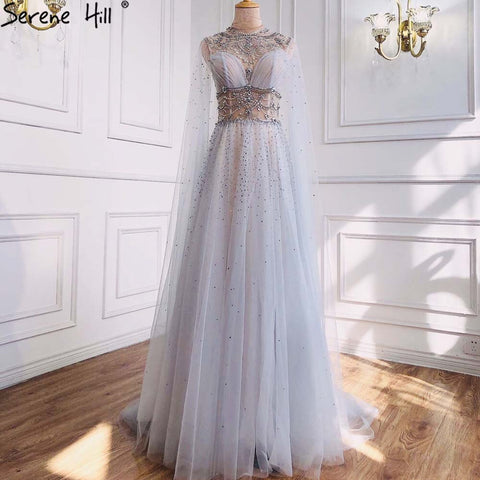 Light Grey Luxury A-Line Evening Dresses Gowns 2025 Diamond Beaded Cape Sleeves For Women Party LA70892