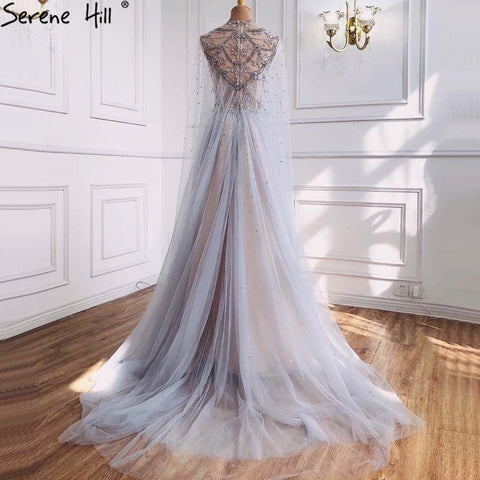 Light Grey Luxury A-Line Evening Dresses Gowns 2025 Diamond Beaded Cape Sleeves For Women Party LA70892