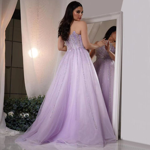 Lilac A-Line Elegant Scalloped Strapless Sexy Evening Dresses Gowns Beaded 2025 For Women Wedding Party LA71643
