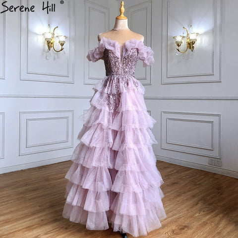 Lilac A-Line Evening Dresses Gowns 2025 Beaded Tiered Sexy For Women Wedding Party LA71414