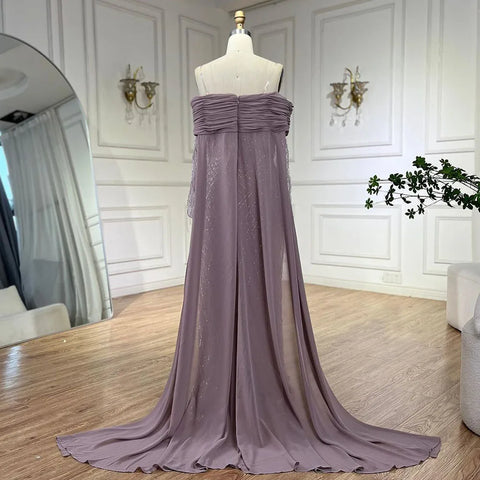 Luxury Tassel Lilac Off Shoulder Evening Dress with Cape LA72374