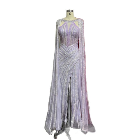 Luxury Crystal Yellow Evening Dress with Cape Sleeves LA72085