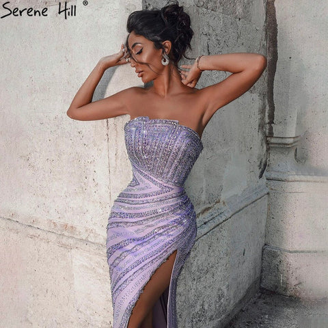 Lilac High Split Meramid Evening Dresses Gowns 2025 Beaded Elegant Luxury For Women Party LA71272