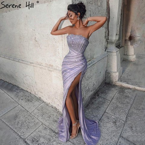 Lilac High Split Meramid Evening Dresses Gowns 2025 Beaded Elegant Luxury For Women Party LA71272