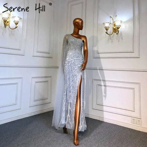 Lilac High Split Mermaid Elegant One Shoulder Evening Dresses Gowns Luxury Beaded 2025 For Women Party LA71493