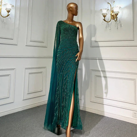 Lilac High Split Mermaid Elegant One Shoulder Evening Dresses Gowns Luxury Beaded 2025 For Women Party LA71493