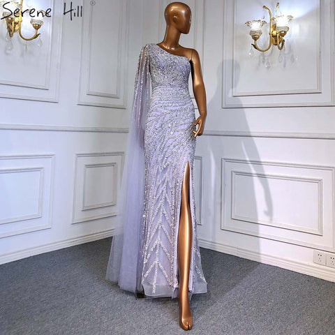 Lilac High Split Mermaid Elegant Sexy One Shoulder Evening Dresses Gowns Luxury Beaded 2025 For Women Party LA71493
