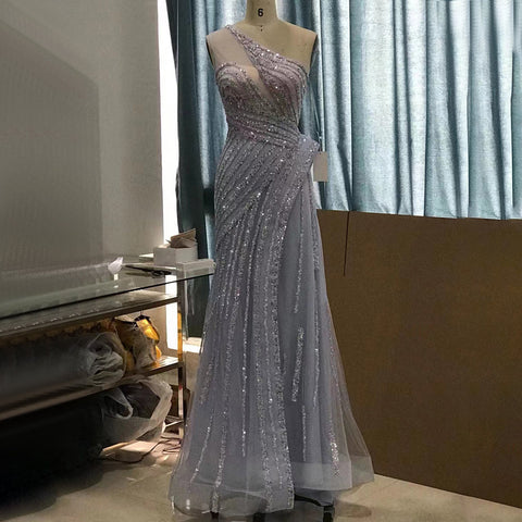 Lilac One-Shoulder Luxury Evening Dresses Gowns 2025 Mermaid Elegant Beaded For Women Party LA71442