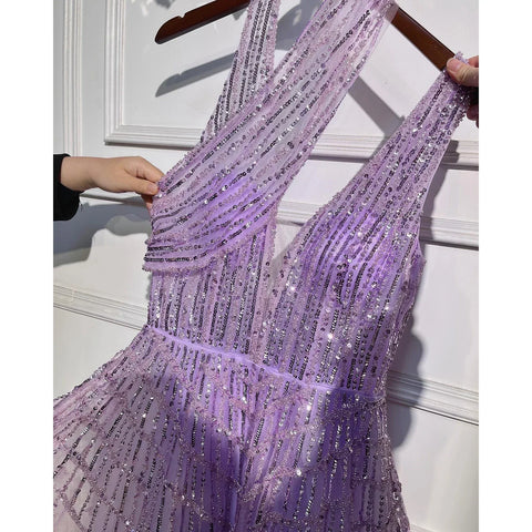 Luxury Beaded Lilac Evening Dresses for Women Wedding Party LA71778