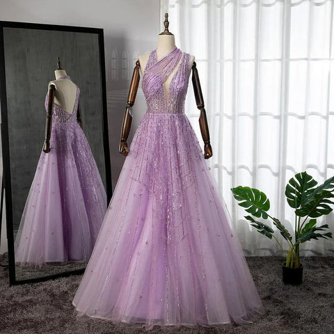 Luxury Beaded Lilac Evening Dresses for Women Wedding Party LA71778