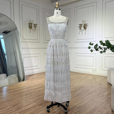 Vestidos de noche blancos de lujo de Dubái con cristales para mujer, vestidos de novia con escote cuadrado y corte midi, vestidos formales para fiesta de graduación LA72473 