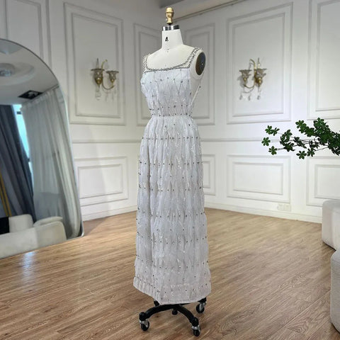 Vestidos de noche blancos de lujo de Dubái con cristales para mujer, vestidos de novia con escote cuadrado y corte midi, vestidos formales para fiesta de graduación LA72473 