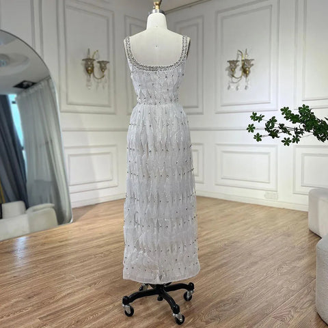 Vestidos de noche blancos de lujo de Dubái con cristales para mujer, vestidos de novia con escote cuadrado y corte midi, vestidos formales para fiesta de graduación LA72473 