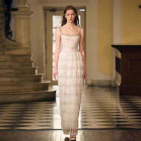 Vestidos de noche blancos de lujo de Dubái con cristales para mujer, vestidos de novia con escote cuadrado y corte midi, vestidos formales para fiesta de graduación LA72473 