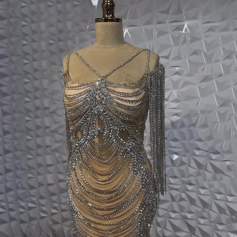 Vestidos de noche de lujo con borlas de cristal color caramelo de Dubái para mujer, vestidos de boda con tirantes finos, vestidos formales de fiesta de graduación LA72468 