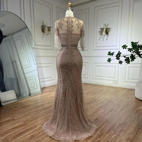 Vestidos de noche de lujo estilo sirena con borlas de caramelo y cuentas, estilo árabe de Dubái, para bodas de mujer 2025 LA72463 
