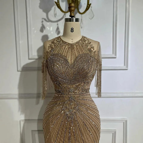 Vestidos de noche de lujo estilo sirena con borlas de caramelo y cuentas, estilo árabe de Dubái, para bodas de mujer 2025 LA72463 