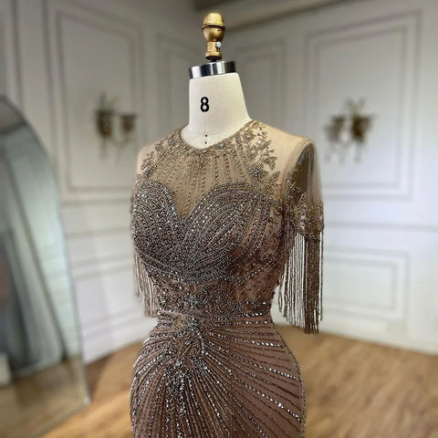 Vestidos de noche de lujo estilo sirena con borlas de caramelo y cuentas, estilo árabe de Dubái, para bodas de mujer 2025 LA72463 