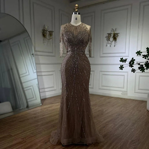 Vestidos de noche de lujo estilo sirena con borlas de caramelo y cuentas, estilo árabe de Dubái, para bodas de mujer 2025 LA72463 