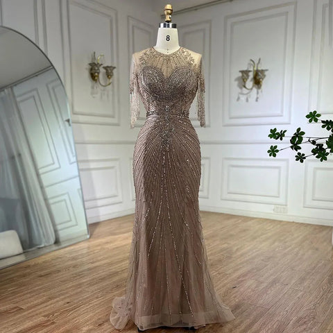 Vestidos de noche de lujo estilo sirena con borlas de caramelo y cuentas, estilo árabe de Dubái, para bodas de mujer 2025 LA72463 