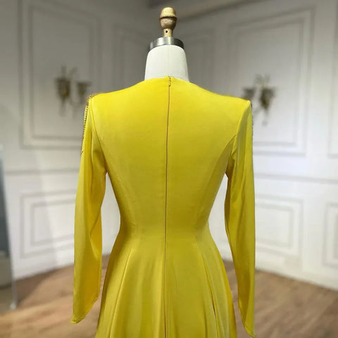 Vestidos de noche elegantes de sirena amarilla árabe de Dubái con borlas y cuentas para mujer, para boda, fiesta, 2025, LA72555 