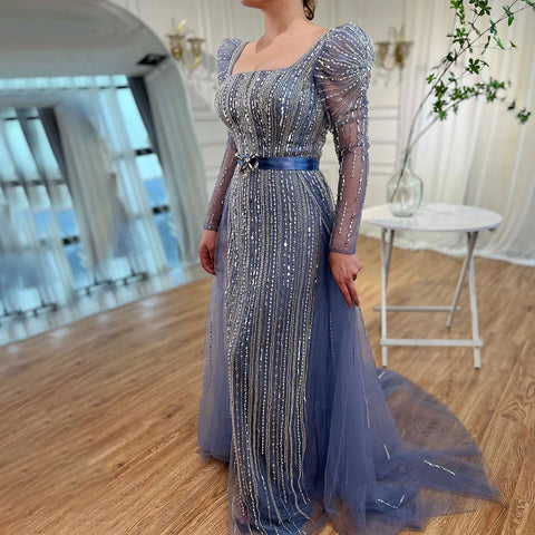 On Sale no return no refund Luxury Dubai Fuchsia Evening Dresses for Women Wedding 2025 Long Sleeve Overskirt Arabic Formal Party LA71678