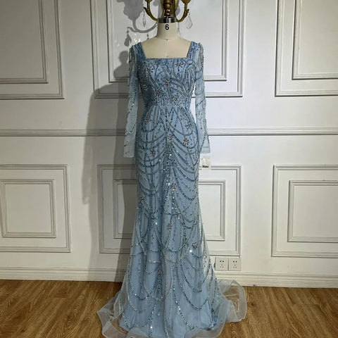 Luxury Dubai Green Mermaid Evening Dress Long Sleeves LA72242