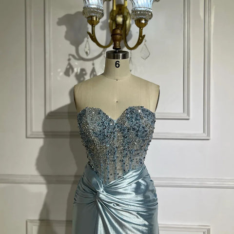 Robe de soirée de luxe style sirène lilas, fendue, sans bretelles, avec perles, style arabe, pour femmes, fête de mariage, 2025, LA72329