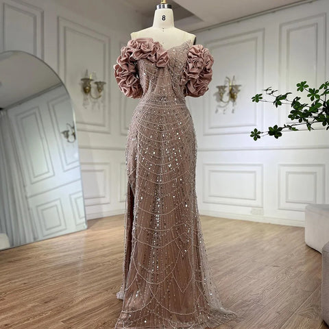 Robe de soirée de luxe style sirène vert sauge, épaules dénudées, pour femme, tenue de mariage arabe, 2025, LA72281 