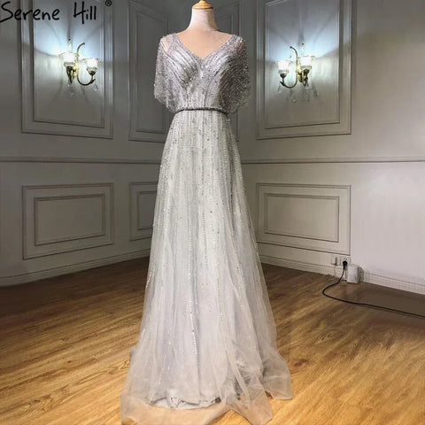 Elegante vestido de noche de lujo en rojo Dubái, corte A, con media manga y cuentas, para mujer, ideal para bodas, 2025, LA70458 