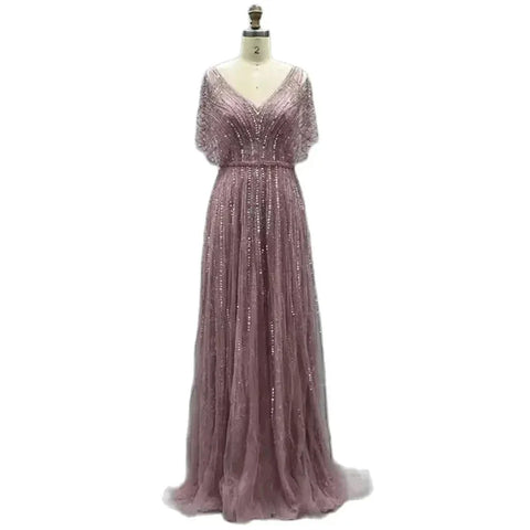 Elegante vestido de noche de lujo en rojo Dubái, corte A, con media manga y cuentas, para mujer, ideal para bodas, 2025, LA70458 
