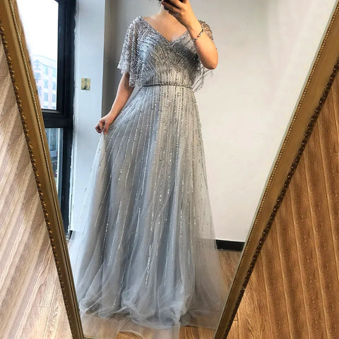 Elegante vestido de noche de lujo en rojo Dubái, corte A, con media manga y cuentas, para mujer, ideal para bodas, 2025, LA70458 