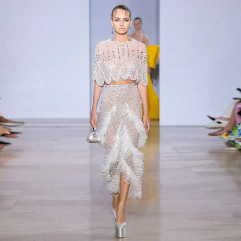 Luxury Dubai White Feathers Two Pieces Evening Dresses LA72098