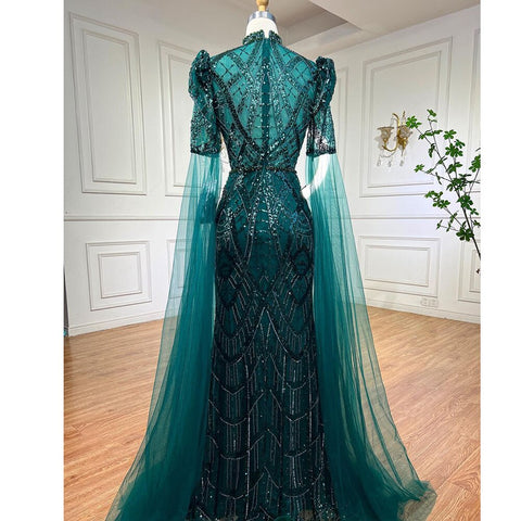 Robe de soirée de luxe vert émeraude à manches cape, élégante robe de soirée de mariage pour femmes, LA72077, 2025 