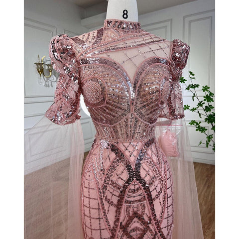 Robe de soirée de luxe vert émeraude à manches cape, élégante robe de soirée de mariage pour femmes, LA72077, 2025 