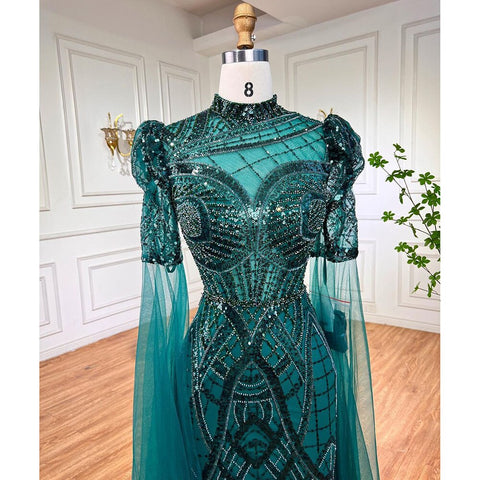 Robe de soirée de luxe vert émeraude à manches cape, élégante robe de soirée de mariage pour femmes, LA72077, 2025 