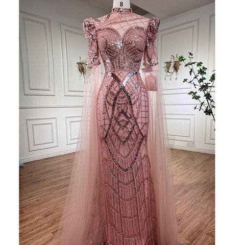 Robe de soirée de luxe vert émeraude à manches cape, élégante robe de soirée de mariage pour femmes, LA72077, 2025 